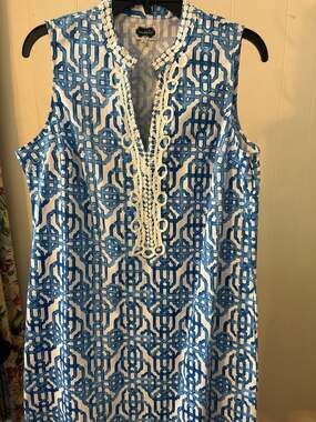 Mud Pie Blue & White Shift Dress Sz Large